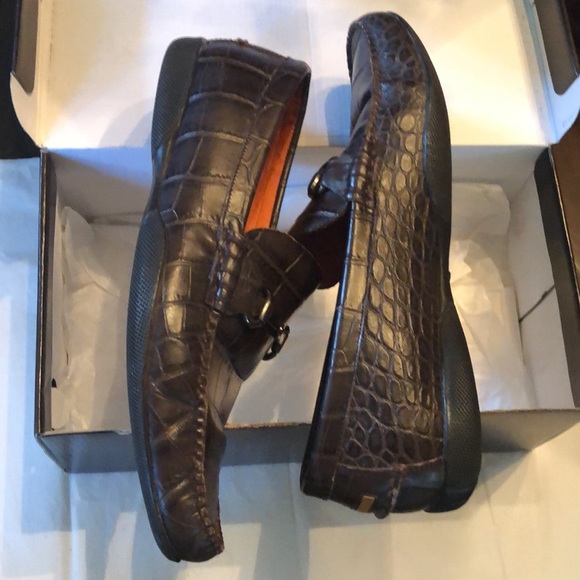 Peter Millar Croc emboss leather equestrian toggle bit detail comfy loafers+box - Picture 4 of 10